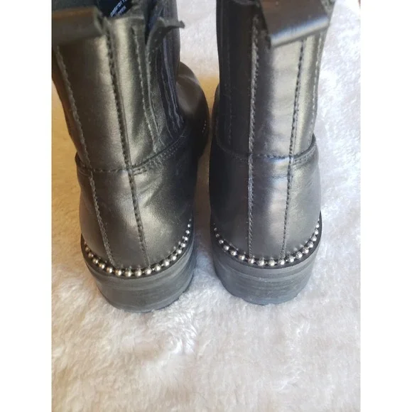 Sz 7.5M Steve Madden Gibson Leather Ankle Boots Bead Studded Chunky Boot  Black - Picture 5 of 8